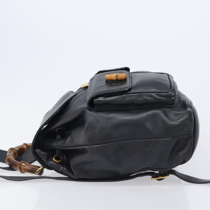 Gucci Vintage Bamboo Leather, Black, Leather, Backpack