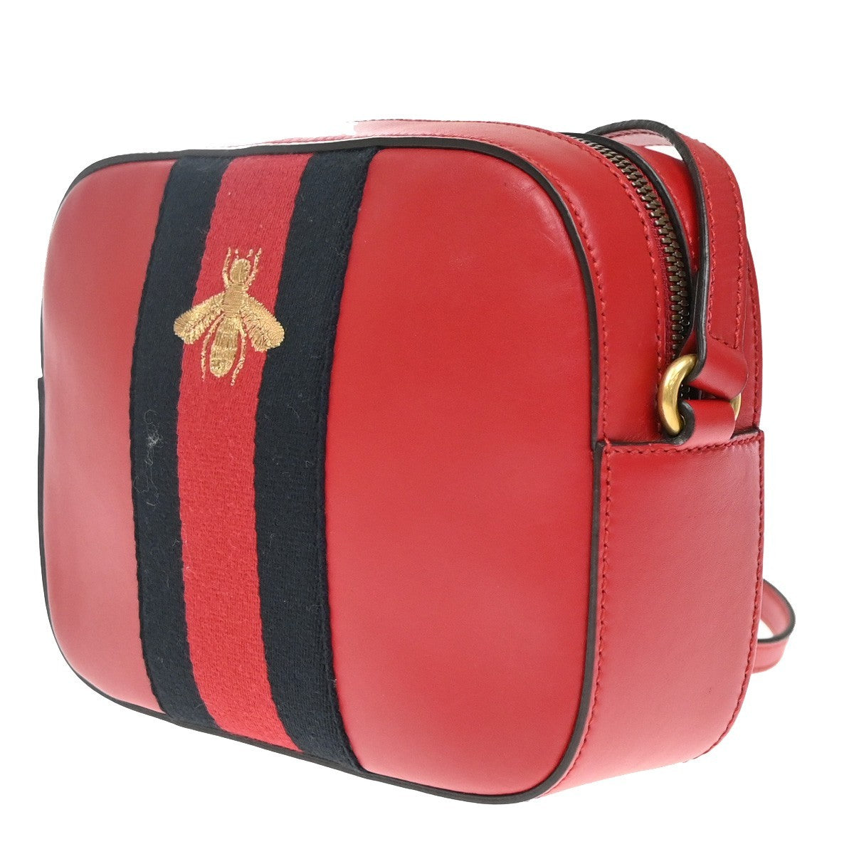 Gucci Bee Web Camera Leather, Red, Leather, Shoulder Bag