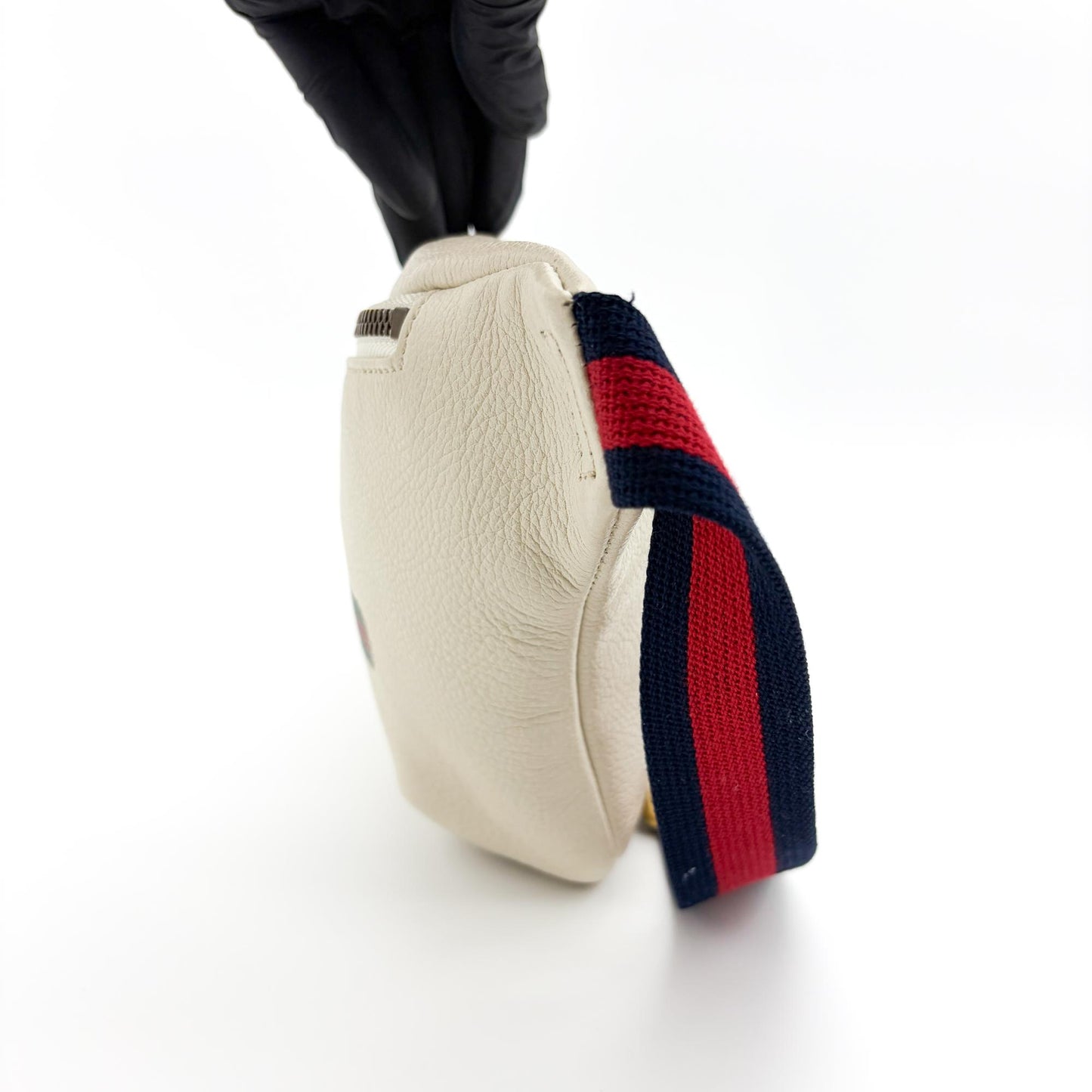 Gucci Logo Belt Printed Leather, White, Leather, Crossbody Bag