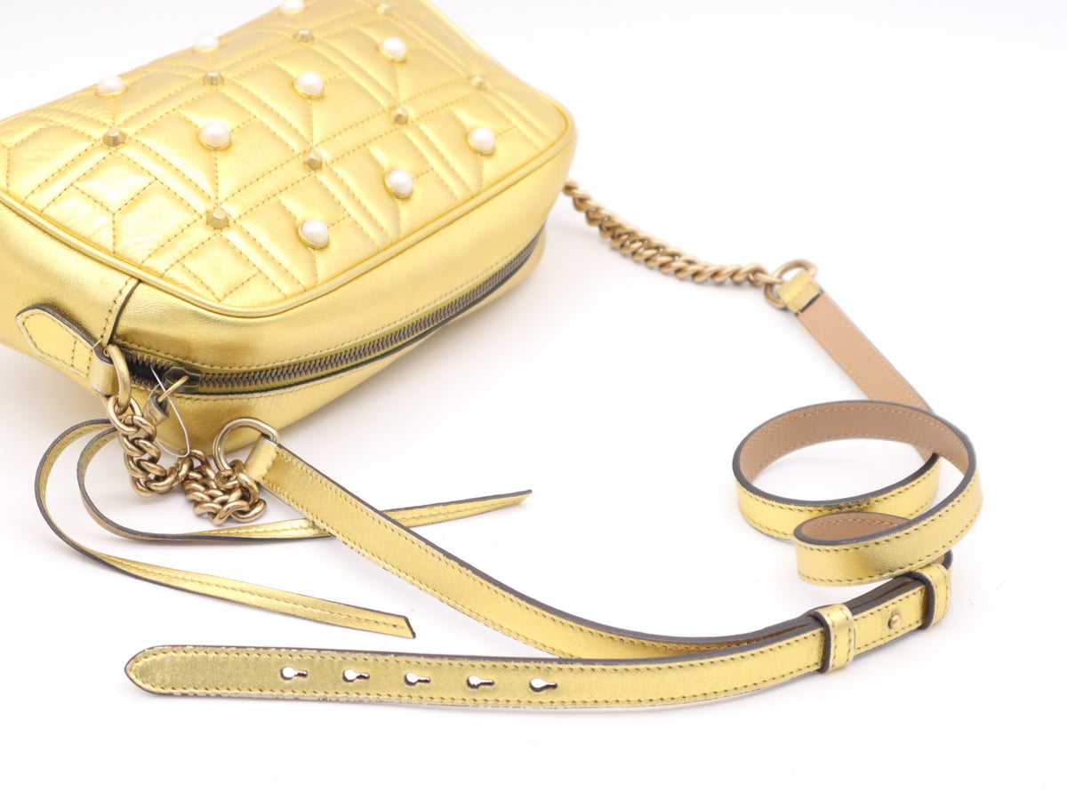 Gucci Pearly GG Marmont Embellished Matelasse Leather, Gold, Leather, Shoulder Bag