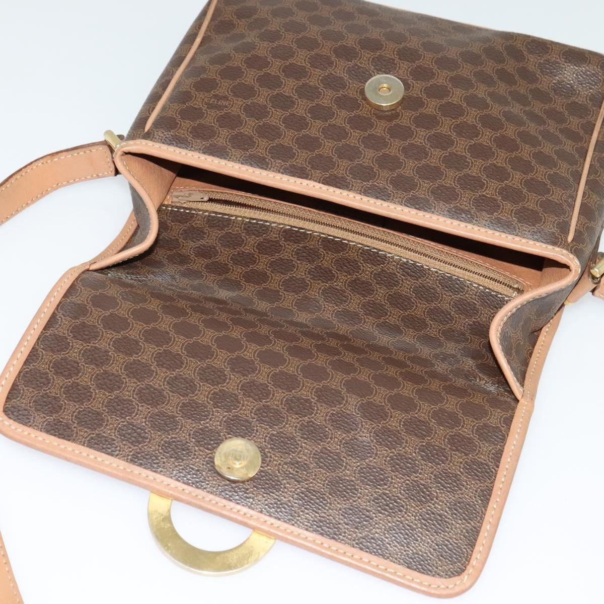 Celine Vintage Macadam Circle Logo Canvas and Leather, Brown, Canvas, Shoulder Bag