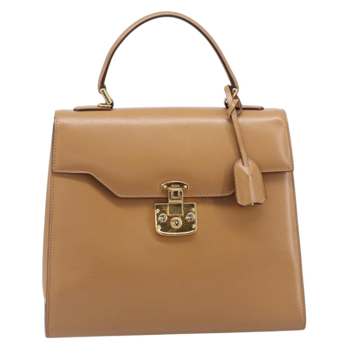 Gucci Vintage Lady Lock Top Handle Leather, Beige, Leather, Handbag