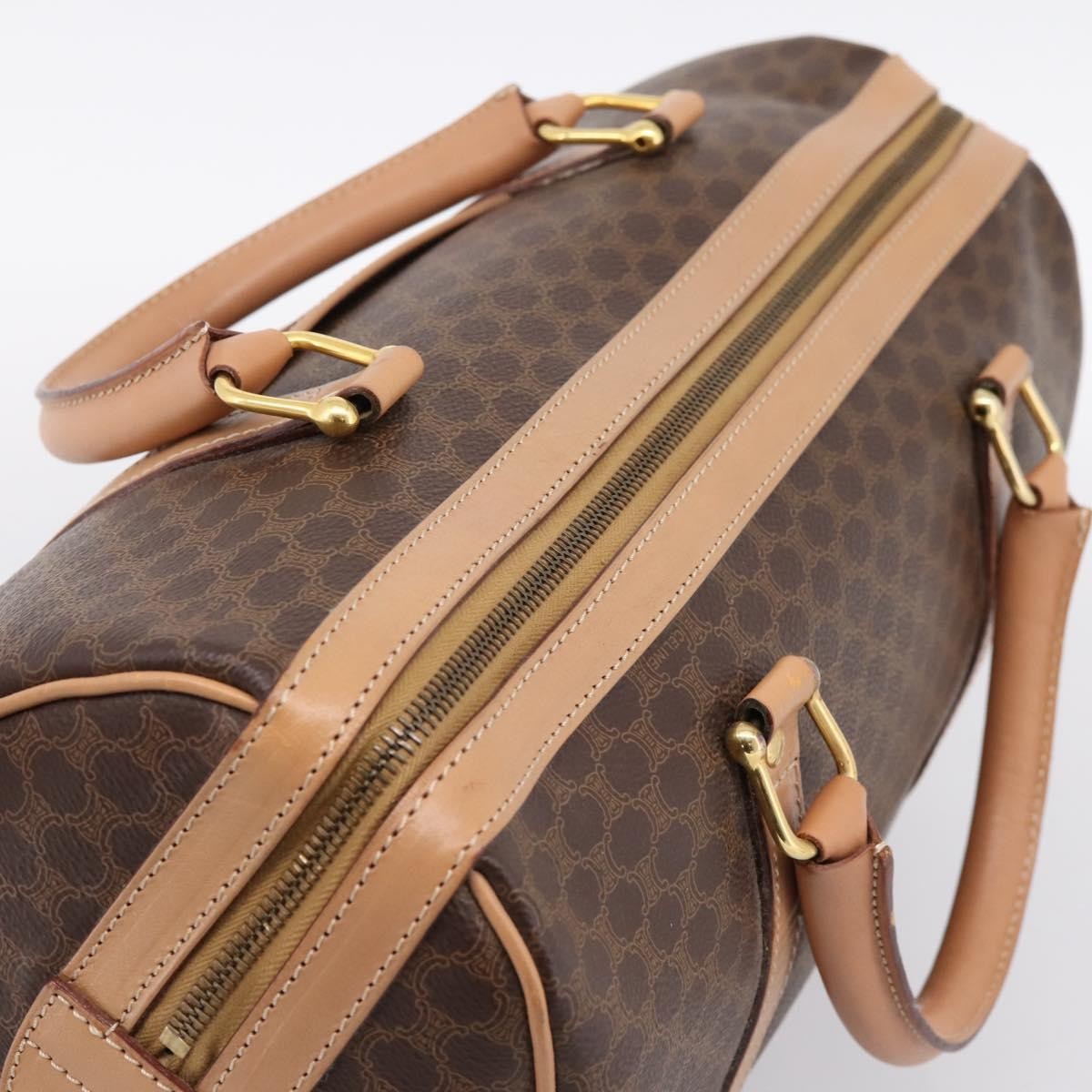 Celine Vintage Macadam Boston Canvas and Leather, Brown, PVC, Handbag