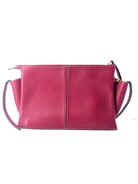 Celine Tri-Fold Shoulder Bag Smooth Calfskin, BURGUNDY, LEATHER, Shoulder bag
