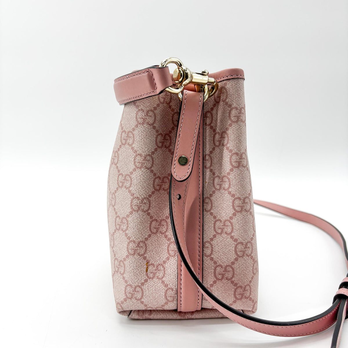 Gucci GG Emblem Bucket Bag GG Coated Canvas, Pink, Canvas, Shoulder Bag