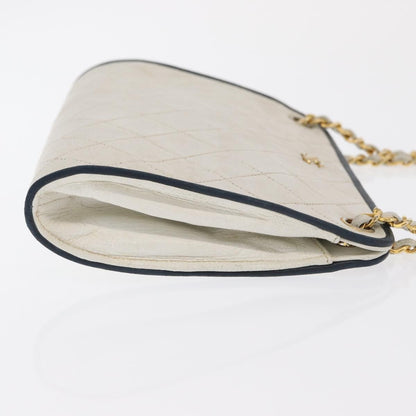Chanel Chain Leather, White, Leather, Shoulder Bag