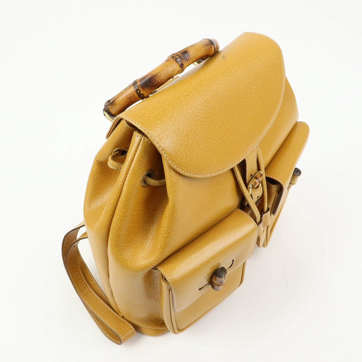 Gucci Vintage Bamboo Leather, Yellow, Leather, Backpack