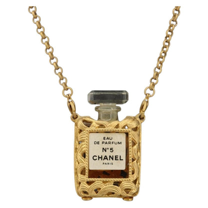 Chanel CC No.5 Perfume Bottle Pendant Metal, Gold, Metal, Necklace