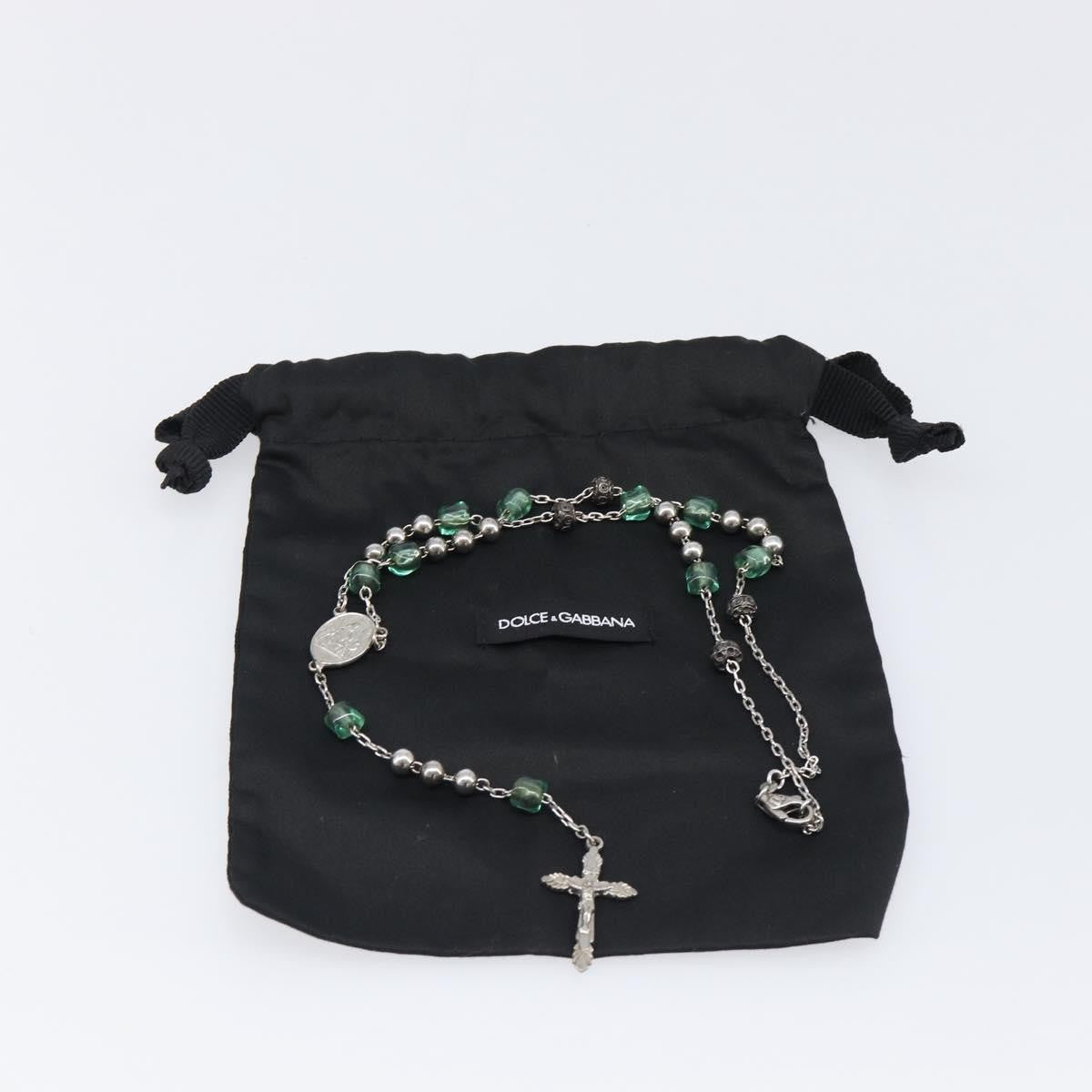 "Dolce & Gabbana Cross Pendant Metal with Crystals, Enamel and Faux Pearls", Silver, Metal, Necklace