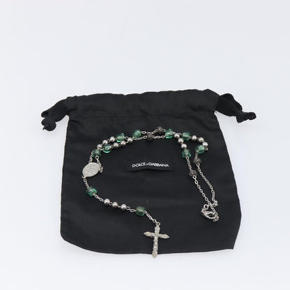 "Dolce & Gabbana Cross Pendant Metal with Crystals, Enamel and Faux Pearls", Silver, Metal, Necklace