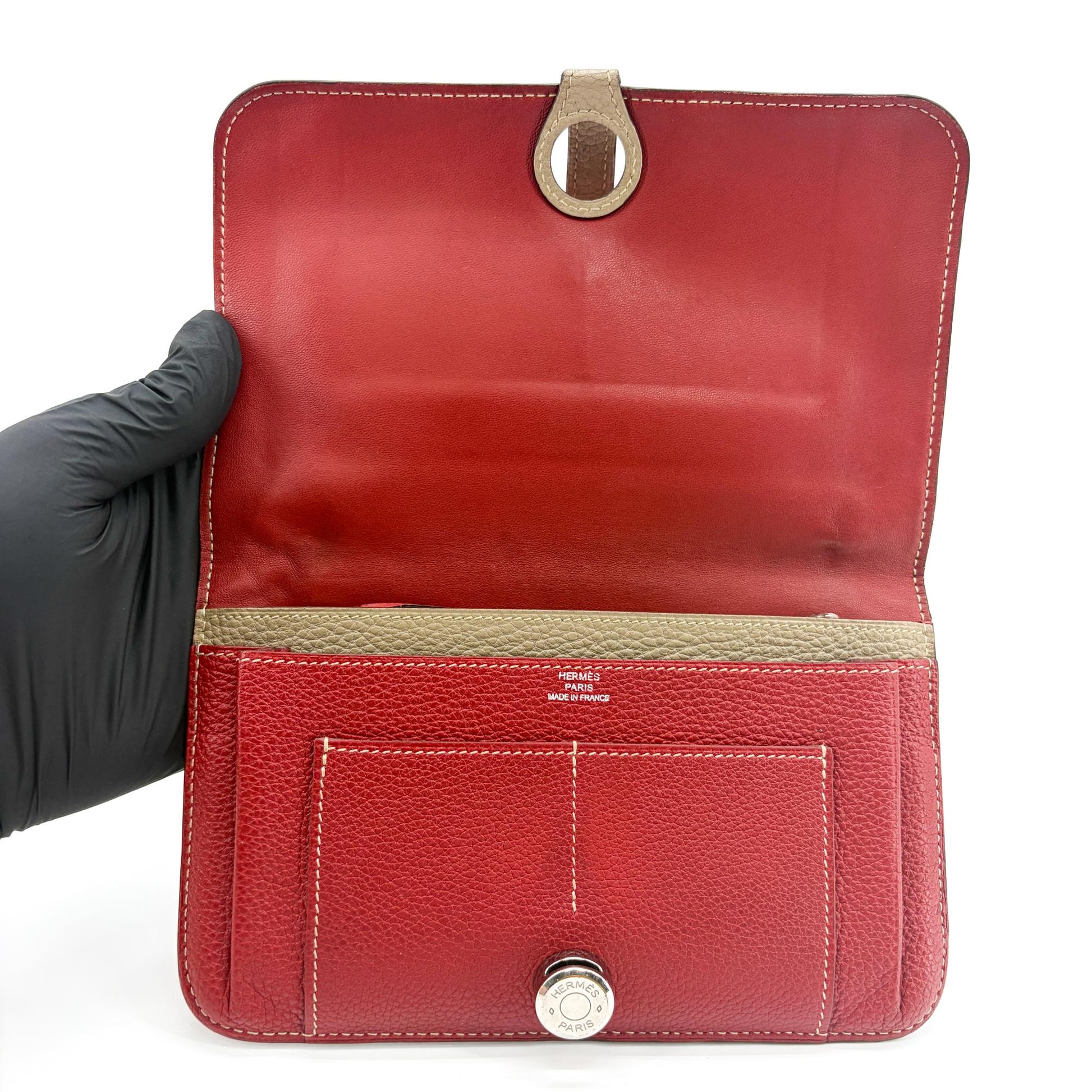 Hermes Bicolor Dogon Duo Combined Leather, Red, Leather, Wallet