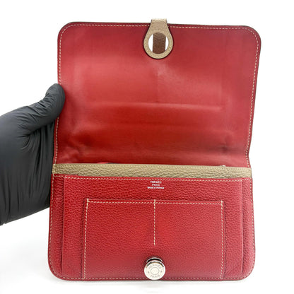 Hermes Bicolor Dogon Duo Combined Leather, Red, Leather, Wallet