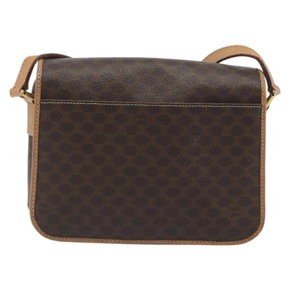 Celine Vintage Macadam Circle Logo Canvas and Leather, Brown, Canvas, Shoulder Bag