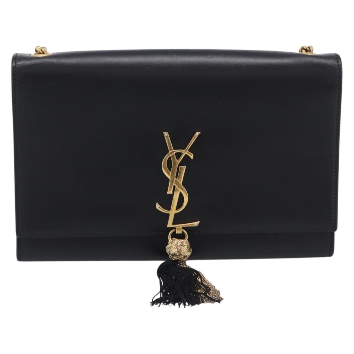 Saint Laurent Classic Monogram Tassel Leather, Black, Leather, Crossbody Bag