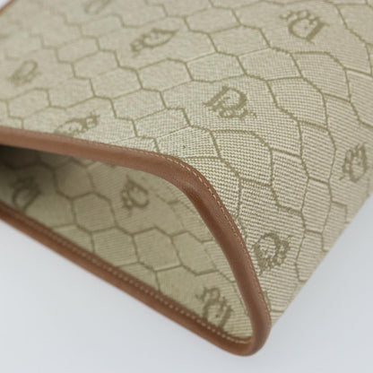 Christian Dior Vintage Honeycomb Zip Canvas and Leather, Beige, Canvas, Clutch
