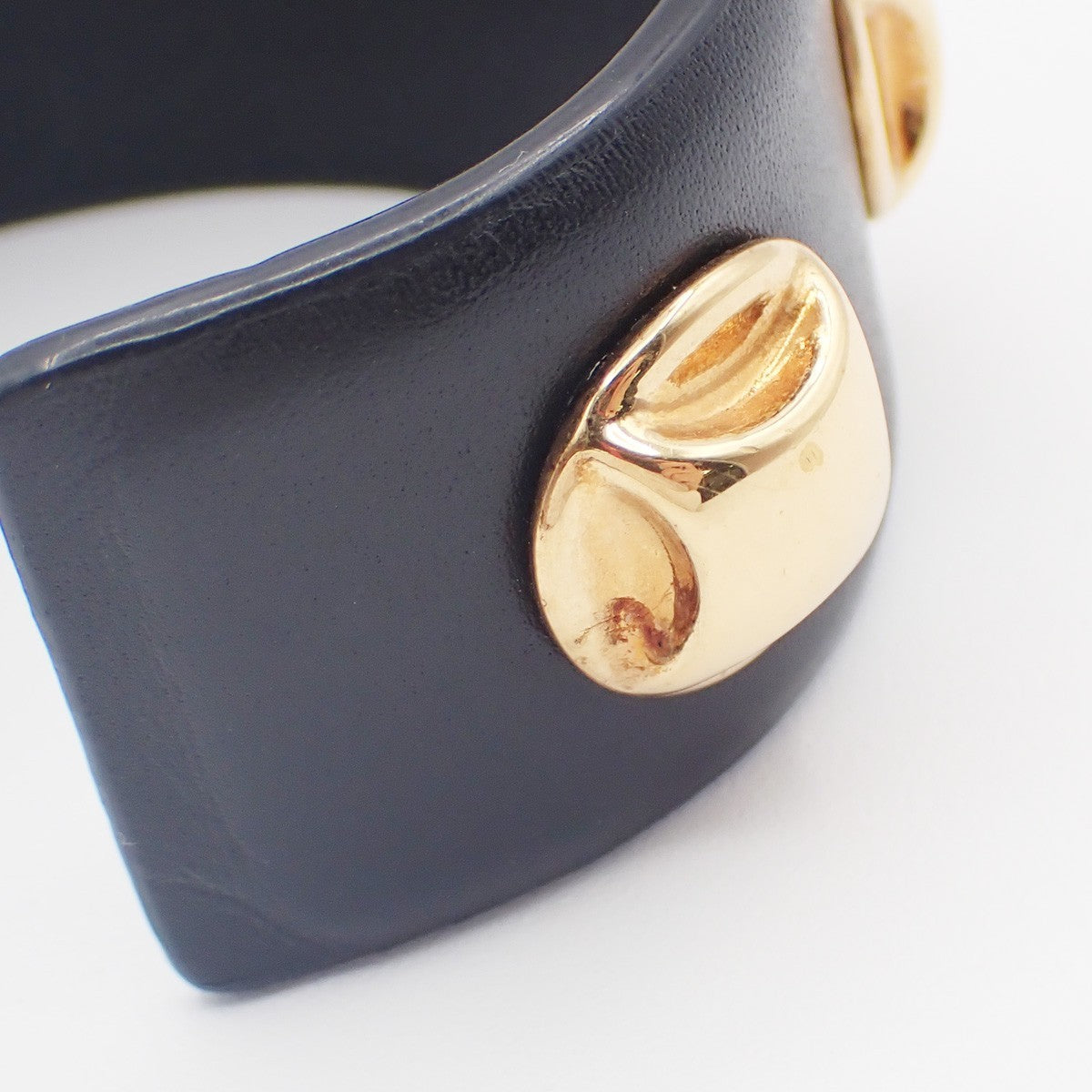 Celine Stud Cuff Leather and Plated Metal, Black, Leather, Bracelet