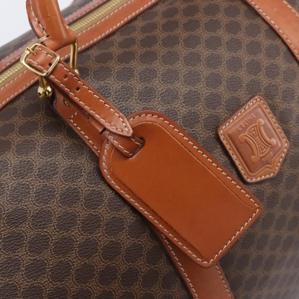 Celine Vintage Duffle Macadam Coated Canvas, Brown, Canvas, Handbag