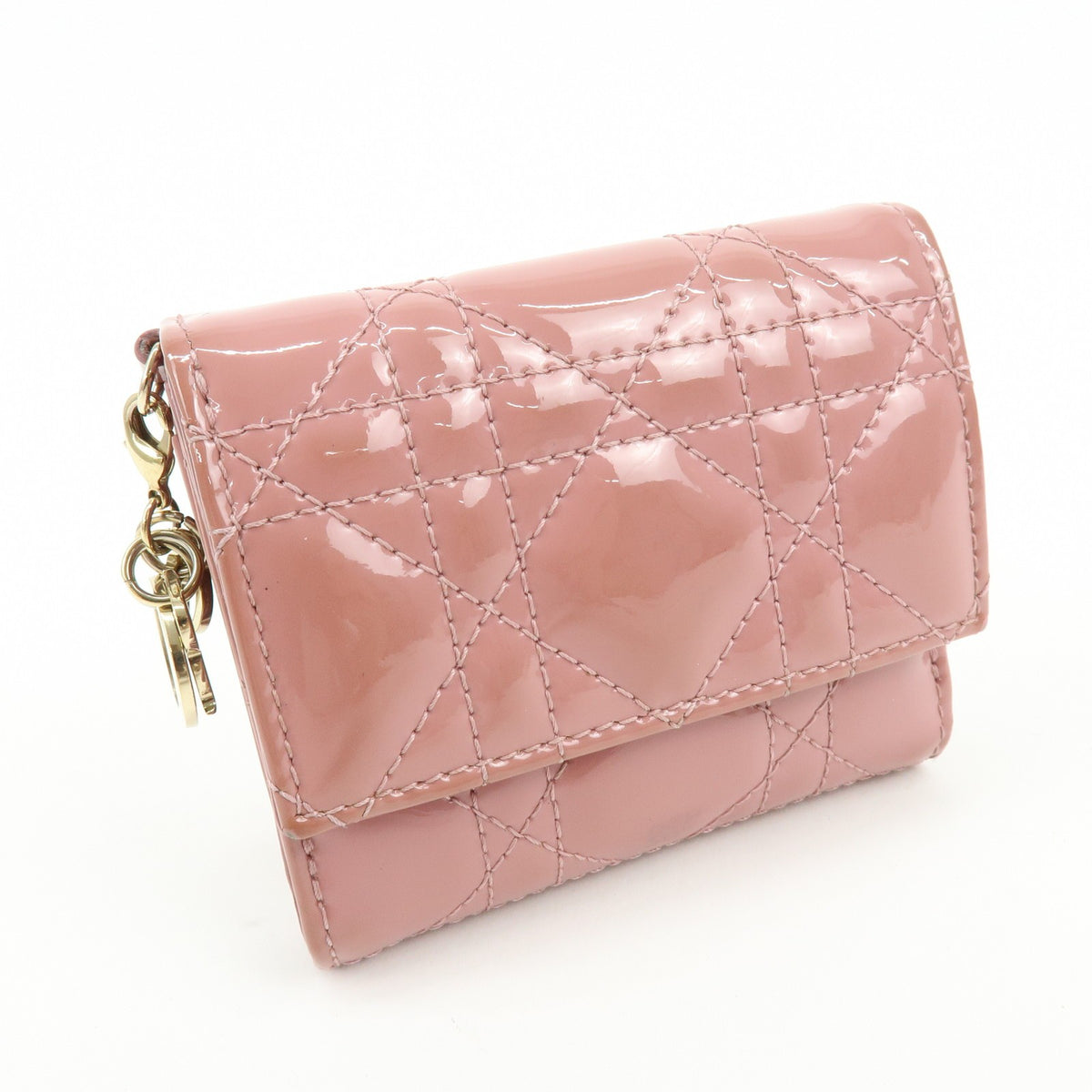 Christian Dior Lady Dior Cannage Quilt Leather, Pink, Patent Leather, Wallet