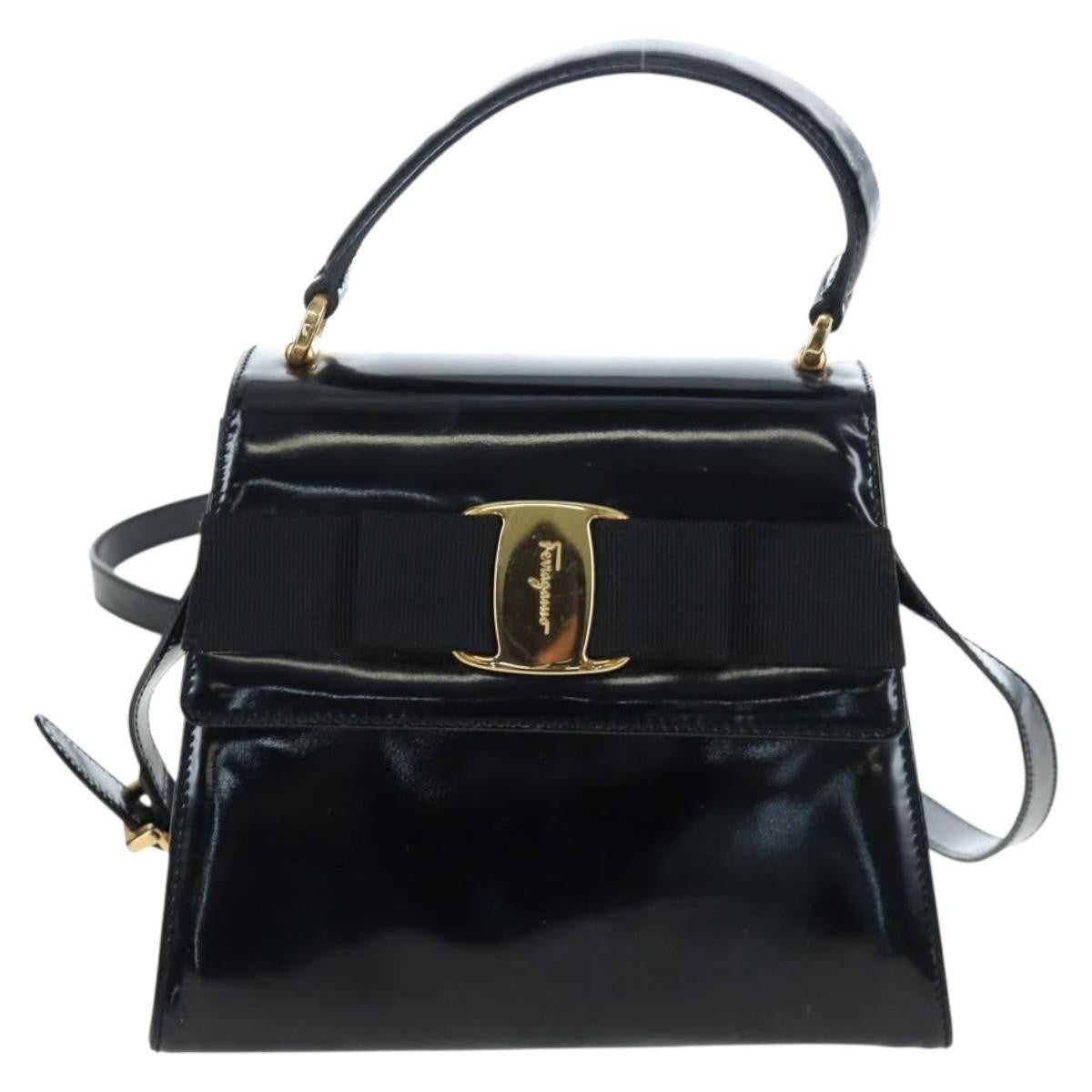 Salvatore Ferragamo Vala Patent Leather, Black, Patent Leather, Shoulder Bag