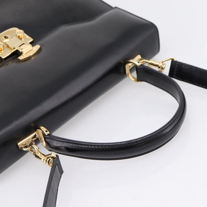 Gucci Vintage Lady Lock Top Handle Leather, Black, Leather, Handbag