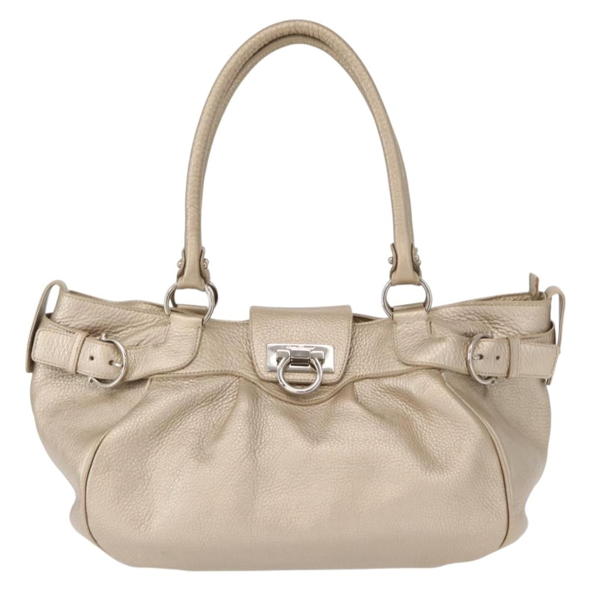 Salvatore Ferragamo Gancini Leather, Gold, Leather, Handbag