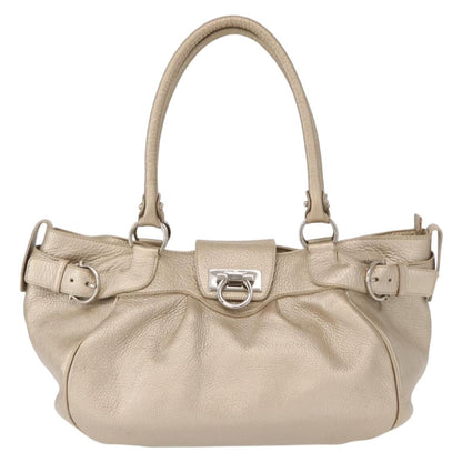 Salvatore Ferragamo Gancini Leather, Gold, Leather, Handbag