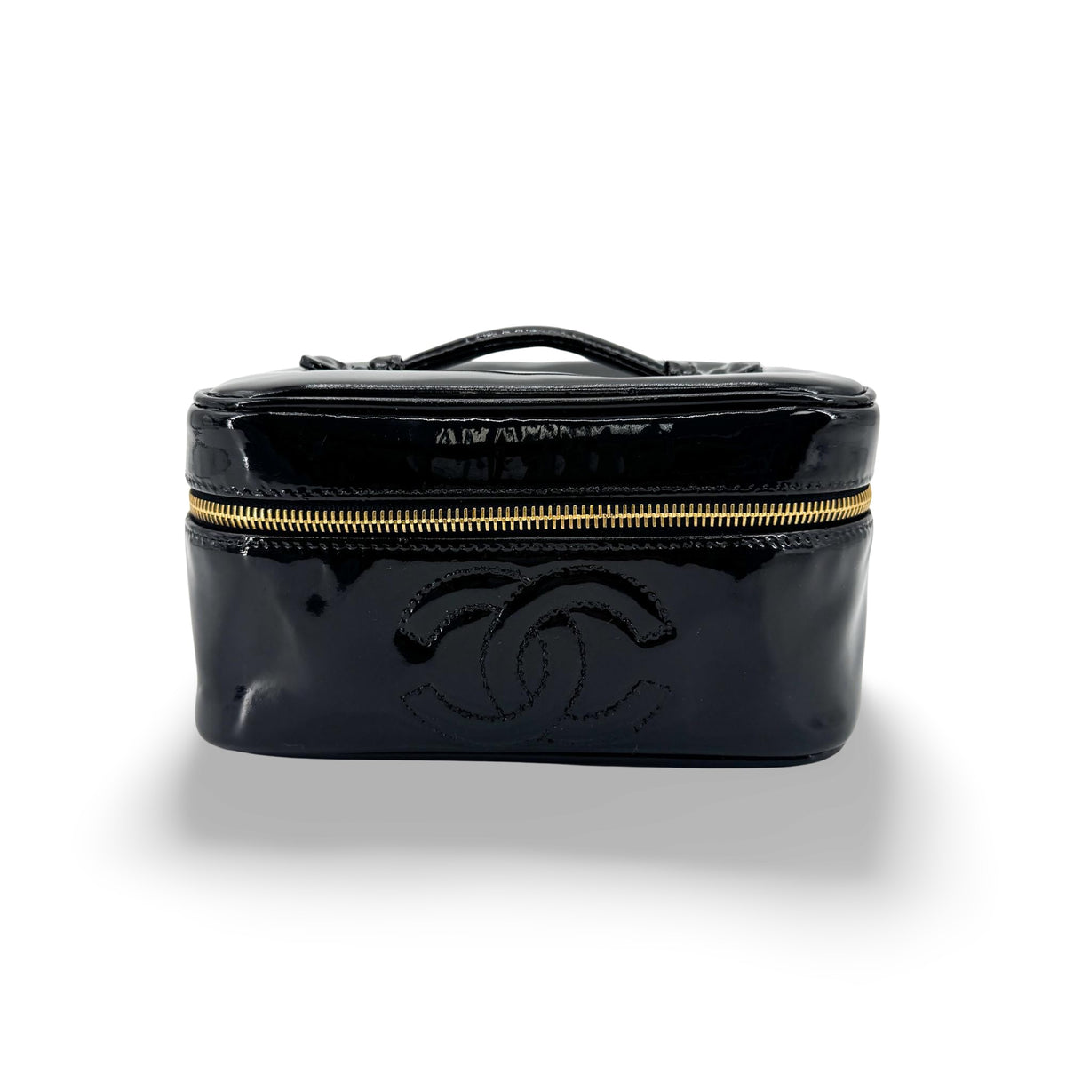 Chanel Vintage Timeless Cosmetic Case Patent, Black, Patent Leather, Clutch