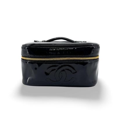 Chanel Vintage Timeless Cosmetic Case Patent, Black, Patent Leather, Clutch