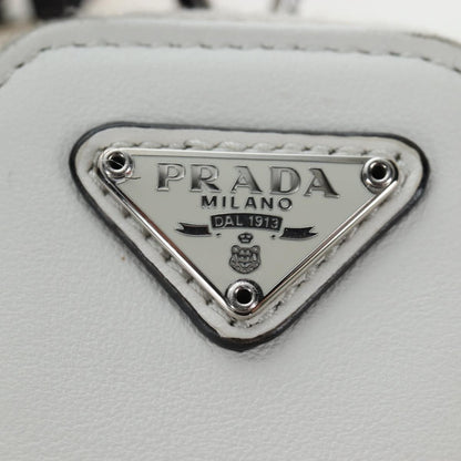 Prada Triangle Logo Wristlet Embossed Leather, White, Leather, Clutch