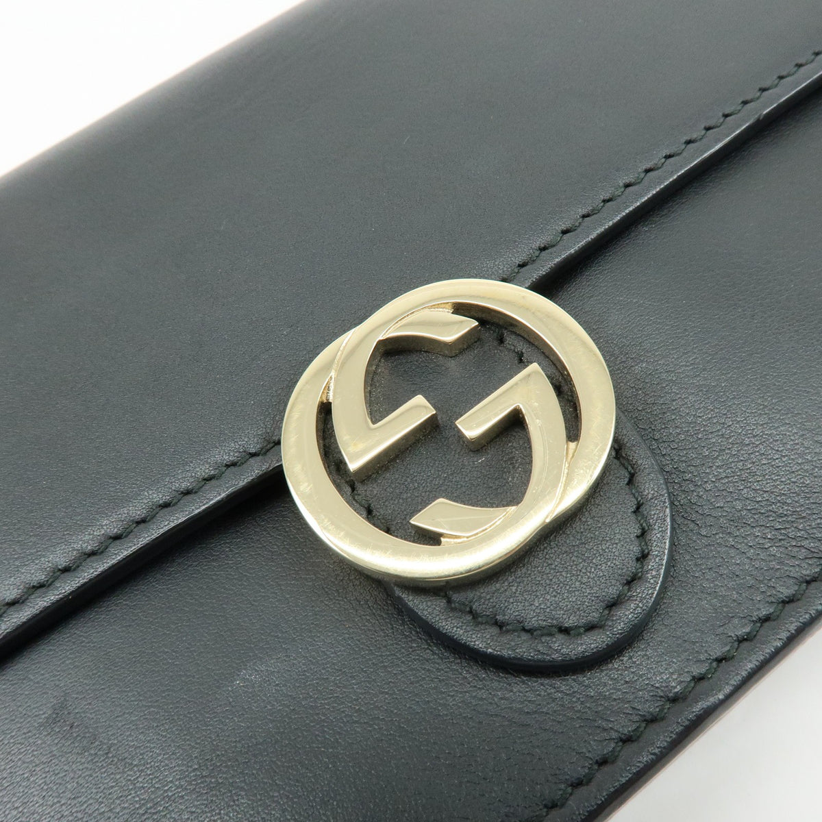 Gucci Interlocking Wallet on Chain Leather, Black, Leather, Crossbody Bag