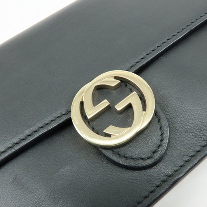 Gucci Interlocking Wallet on Chain Leather, Black, Leather, Crossbody Bag