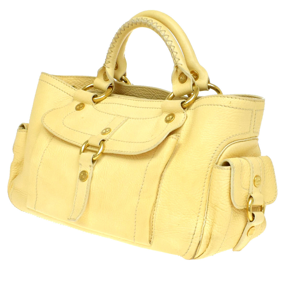 Celine Boogie Satchel Leather, Yellow, Leather, Handbag
