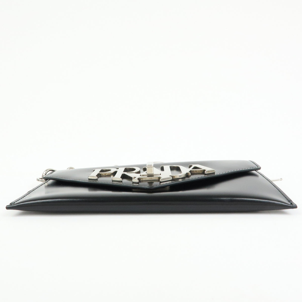 Prada Envelope Logo Clutch Spazzolato Leather, Black, Leather, Clutch