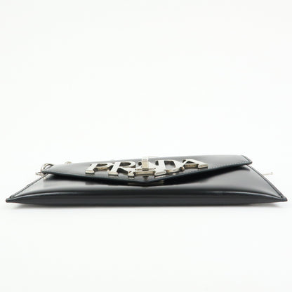 Prada Envelope Logo Clutch Spazzolato Leather, Black, Leather, Clutch