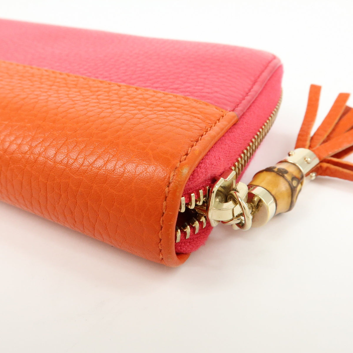 Gucci Bamboo Tassel Zip Leather, Pink, Leather, Wallet