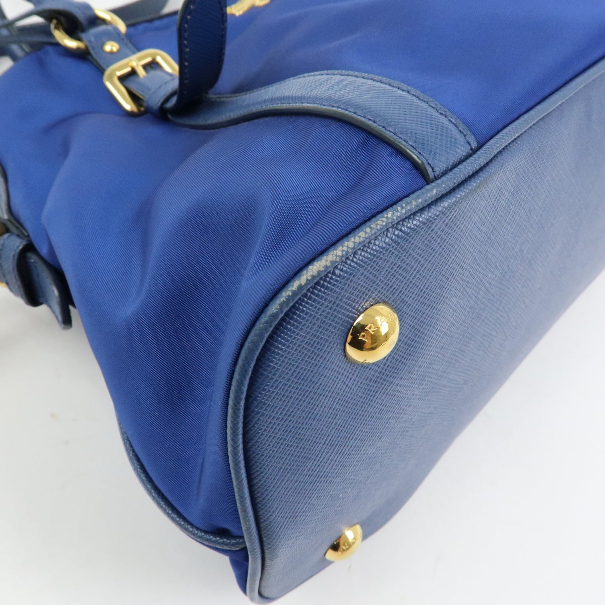 Prada Convertible Dome Satchel Tessuto with Saffiano Leather, Blue, Nylon, Handbag