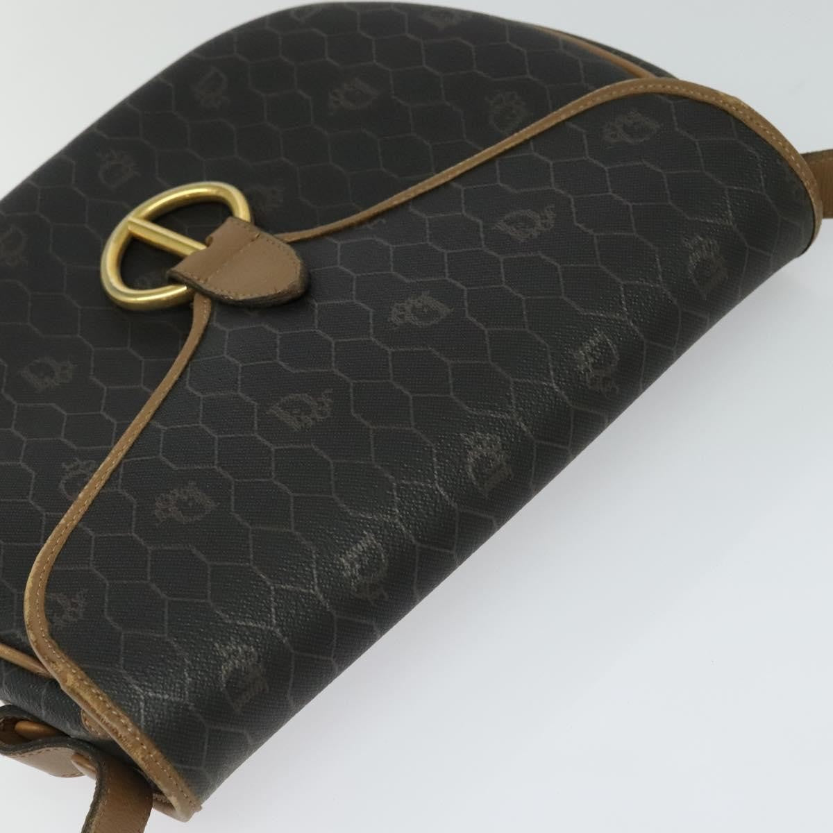 Christian Dior Vintage Honeycomb Flap Canvas and Leather, Black, Canvas, Shoulder Bag
