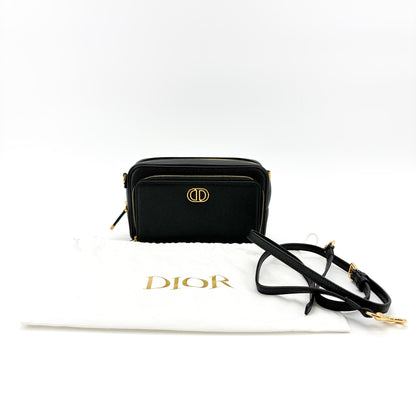 Christian Dior Caro Double Leather, Black, Leather, Crossbody Bag