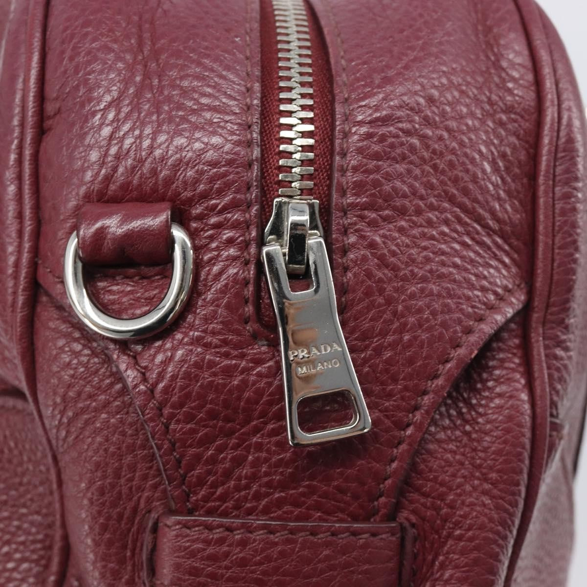 Prada Front Pocket Pushlock Convertible Boston Vitello Daino, Burgundy, Leather, Handbag
