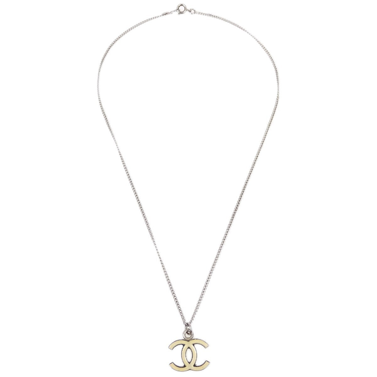 Chanel CC Logo Pendant Metal, Silver, Silver Plated, Necklace