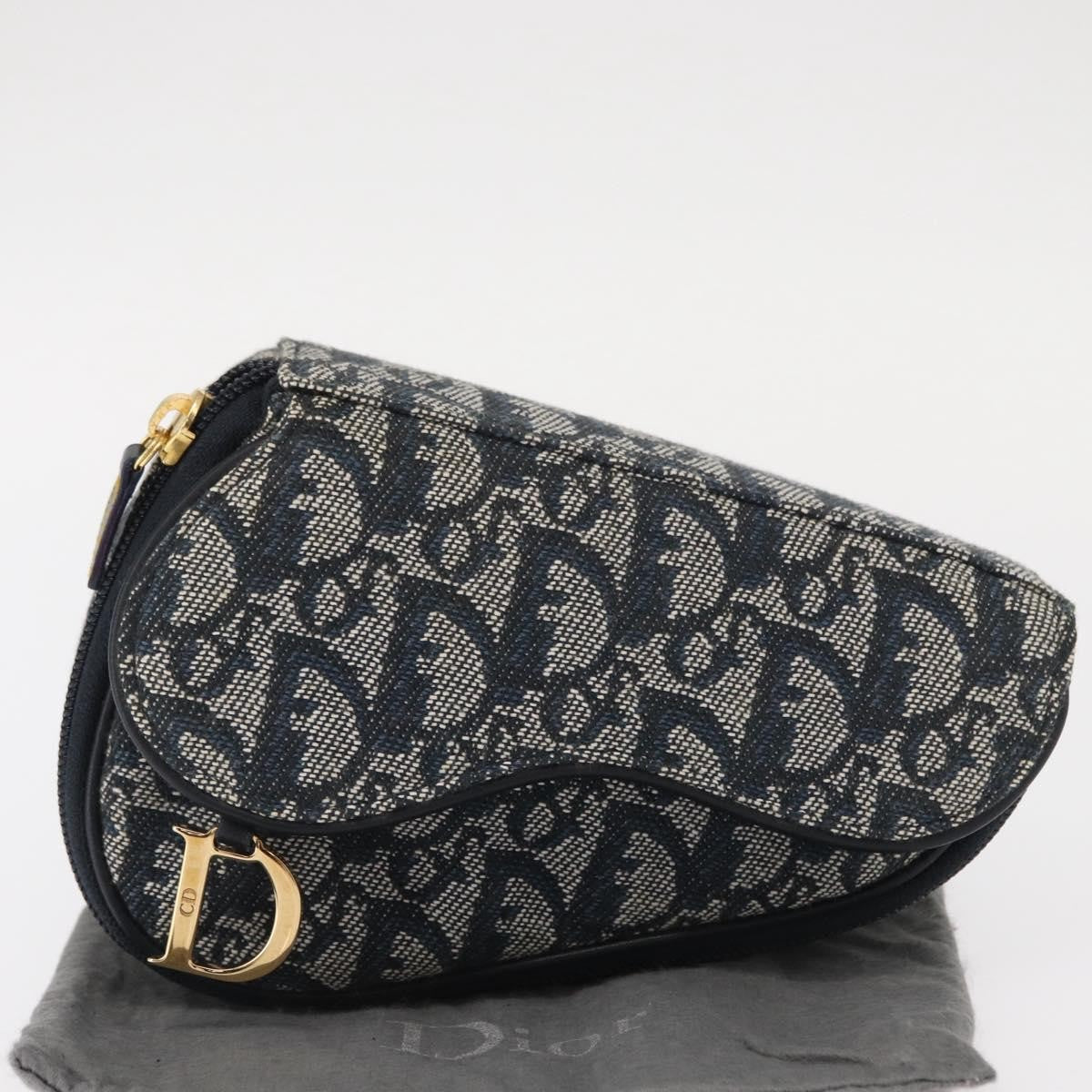Christian Dior Saddle Zip Diorissimo Canvas, Blue, Canvas, Clutch