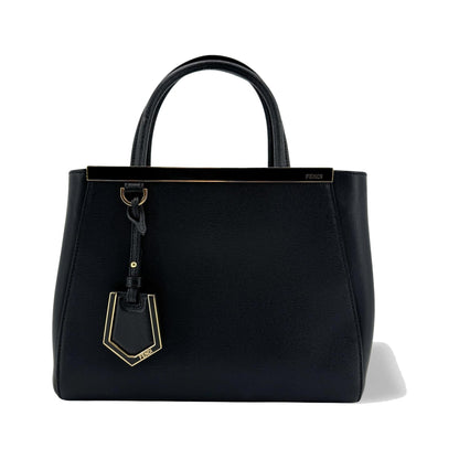 Fendi 2Jours Leather, Black, Calfskin, Handbag