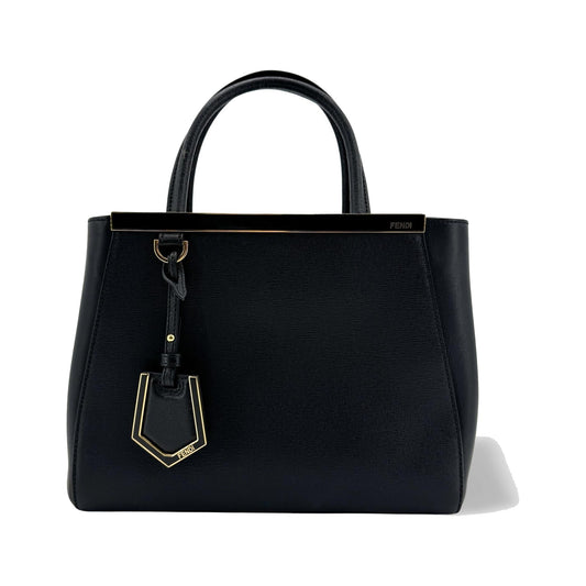 Fendi 2Jours Leather, Black, Calfskin, Handbag