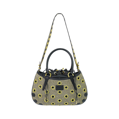 Fendi B. Fab Convertible Tote Grommet Embellished Raffia, Beige, Leather, Handbag