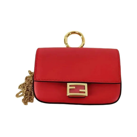 Fendi Baguette Bag Charm Leather, Red, Leather, Clutch