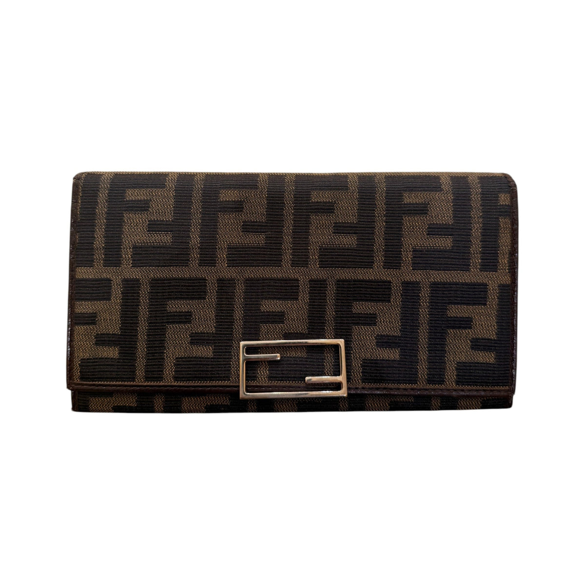 Fendi Baguette Continental Zucca Embossed Leather, Brown, Canvas, Wallet