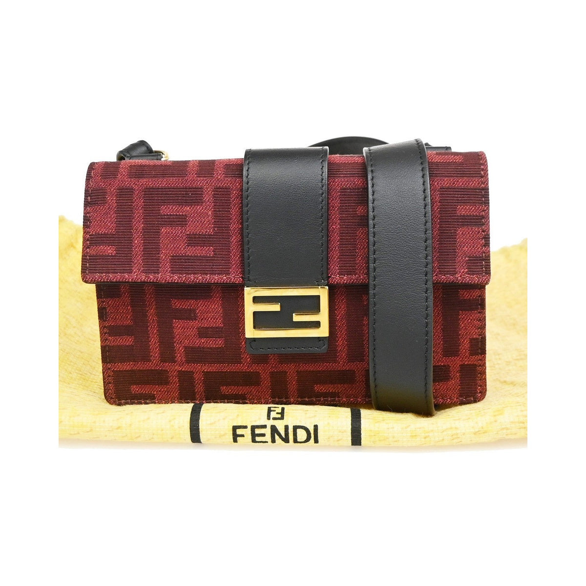 Fendi Baguette Convertible Pouch Zucca Canvas, Burgundy, Canvas, Clutch