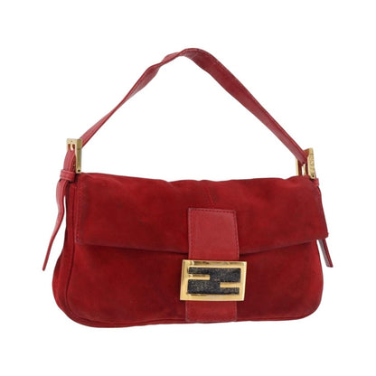 Fendi Baguette Leather, Red, Suede, Shoulder Bag