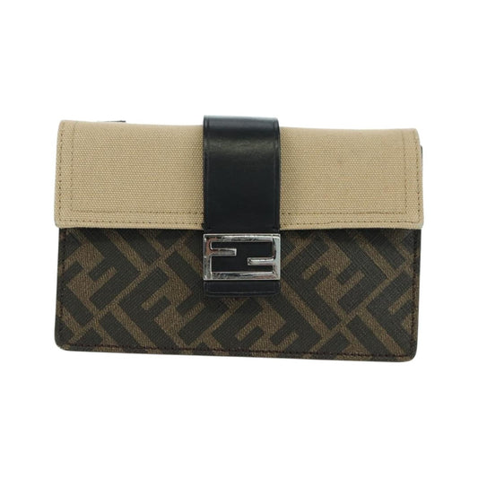 Fendi Baguette Zucca Canvas with Leather, Brown, Canvas, Crossbody Bag