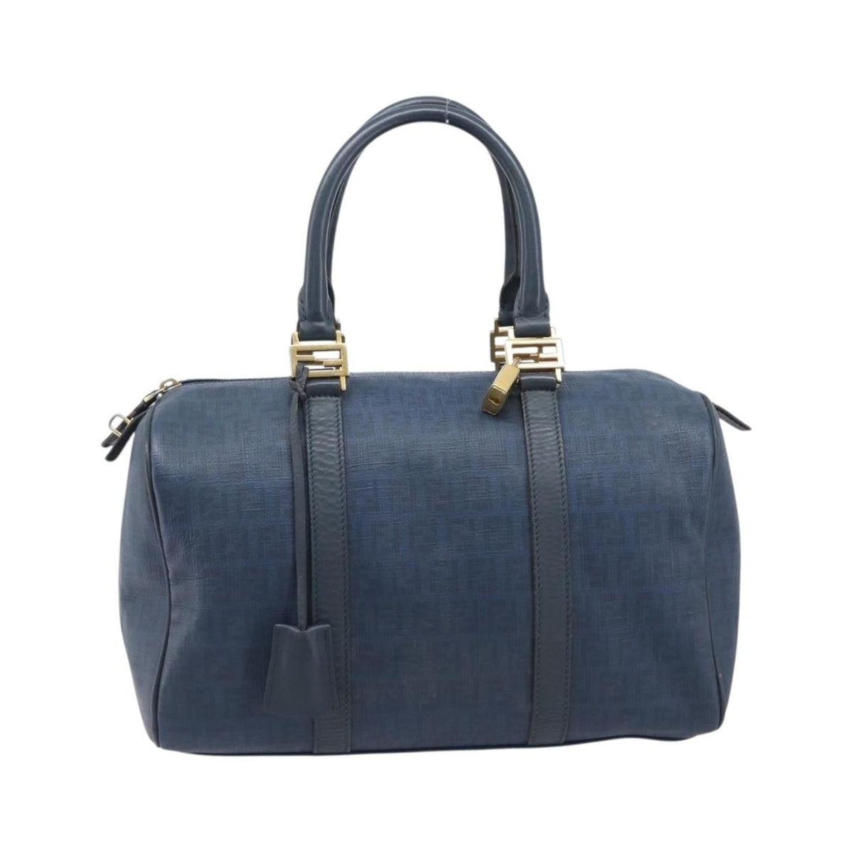 Fendi Boston Zucchino Coated Canvas, Navy, Canvas, Handbag